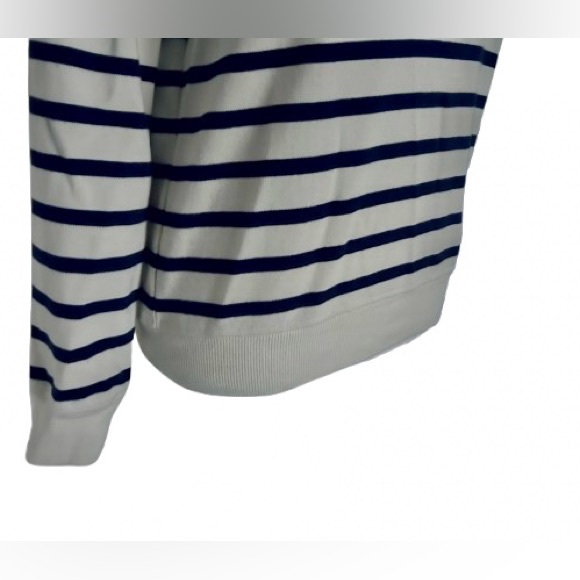 Cotton DEREK LAM IO Navy & Cream Knit Top Sweater Shirt Designer Gold Buttons SM - Picture 9 of 11